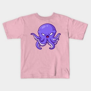 Cute Angry Octopus Cartoon Kids T-Shirt